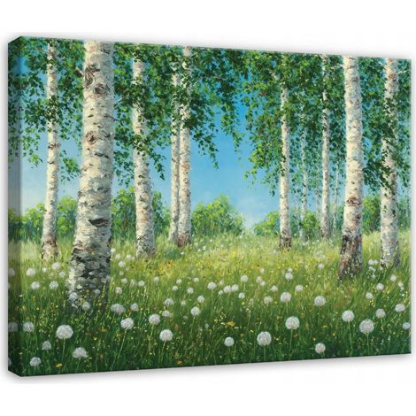 Leinwandbild Birkenwald, Bäume und Natur, Wanddeko für Schlafzimmer, Wohnzimmer und Küche, hochauflösender Druck, 40 x 30 cm
