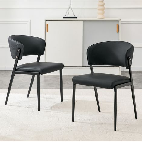 Sedia da pranzo moderna imbottita, schienale ergonomico, gambe in metallo, PU nero (1/5)