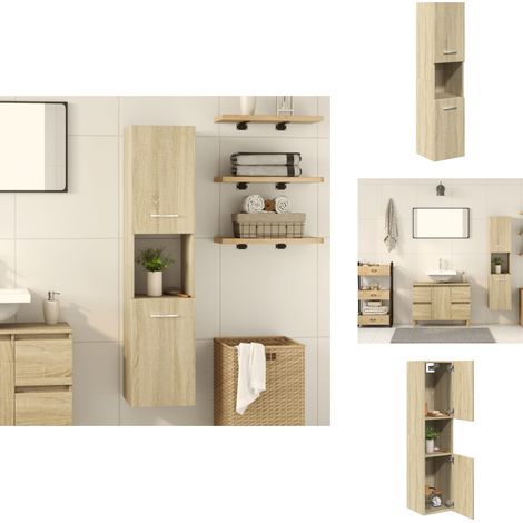 Badezimmerschrank Sonoma-Eiche 30x30x130 cm Holzwerkstoff - Badezimmermöbel - Holzbadschrank - Spiegelschrank - Unterschrank - Badezimmerorganisation (1/5)