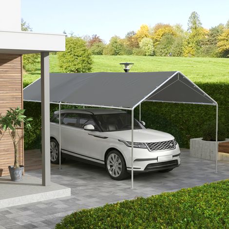 Couverture de Remplacement 6x3 m en PE Gris Foncé Anti-UV pour Carport Voiture avec Cordes Élastiques