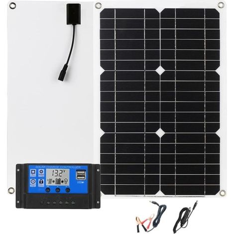 Chargeur solaire panneau solaire kit régulateur de charge, avec câbles (1/5)