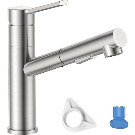 Robinet Cuisine, Mitigeur Cuisine avec Douchette Extractible Rotatif à 360°, avec 2 Modes de Pulvérisation Froid & Chaud Disponible, Acier Inoxydable (1/5)