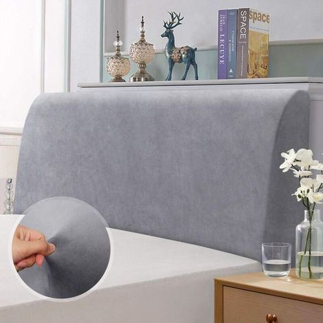 Funda para cabecero, cabecero doble elástico, funda protectora antipolvo, tejido de terciopelo elástico suave, lavable, diseño todo en uno (150-170 cm, gris claro) (1/4)