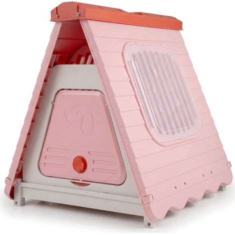 Caseta de exterior para perros con ventanas ventiladas, plegable, rosa.