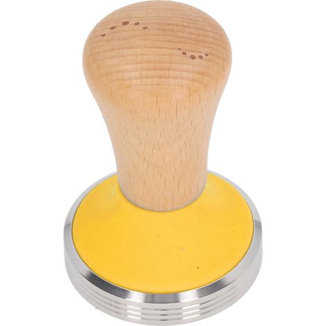 Tampon à café en bois de qualité alimentaire, durable et antirouille, facile à nettoyer avec manche ergonomique pour baristas, diamètre 51mm/2.0 pouces, couleur jaune.