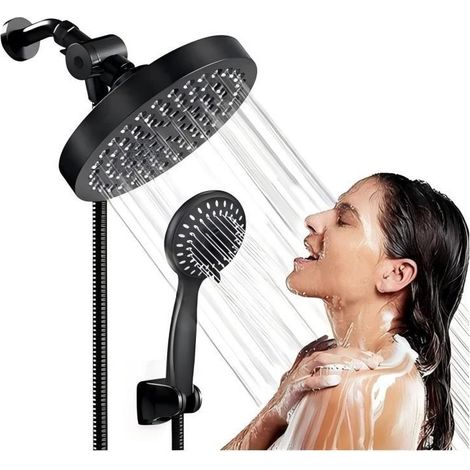 Ensemble de douche à effet pluie 3 en 1 haute pression de 15 cm (6 pouces), comprenant une douche de pluie et une douchette. (1/4)