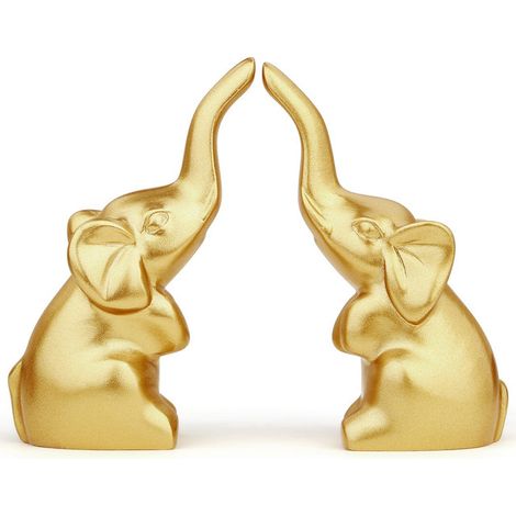 Statue Éléphant Doré en Résine - Lot de 2 Figurines Décoratives Design Moderne pour Salon, Bureau et Chambre - Idée Cadeau Maison - 9 cm (1/5)