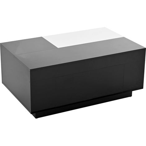 Tavolino da salotto nero e bianco lucido con LED, piano estraibile e vano contenitore nascosto, MDF (1/5)