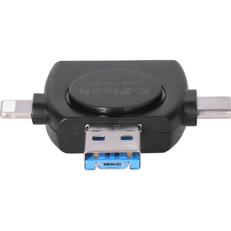 XT-60 4-in-1 OTG-Mobiltelefon-Kartenleser mit Speichererweiterung für Android/USB-C/iOS, Schwarz (1/5)