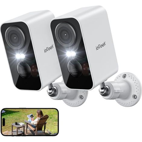 Caméra de surveillance extérieure 2K - Batterie : caméra de surveillance Wi-Fi sans fil extérieur/intérieur avec vision nocturne colorée - Détection de mouvement PIR - Longue durée de veille (1/5)