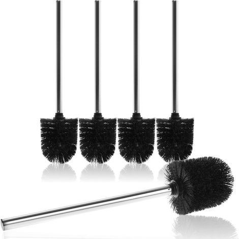 5 Pièces - Brosse De Toilette - Tête Remplaçable - Manche En Acier Inoxydable - Nettoyage Hygiénique Salle De Bain - Noir - 35X8 Cm