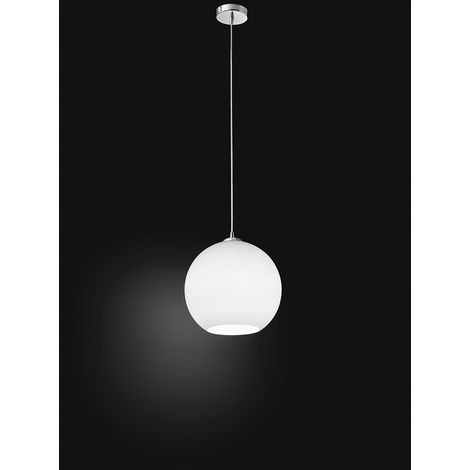 Suspension en verre satiné diamètre 30 cm, structure en métal blanc, douille E27, design moderne pour éclairage d'intérieur par Perenz