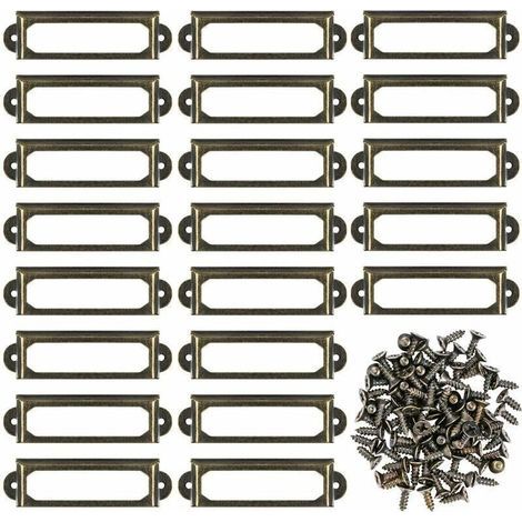 Set da 50 portetichette in metallo per mobili, cassetti e carte, cornice per targhette identificative per scaffali di ufficio e libreria (60 x 24 mm) (1/4)