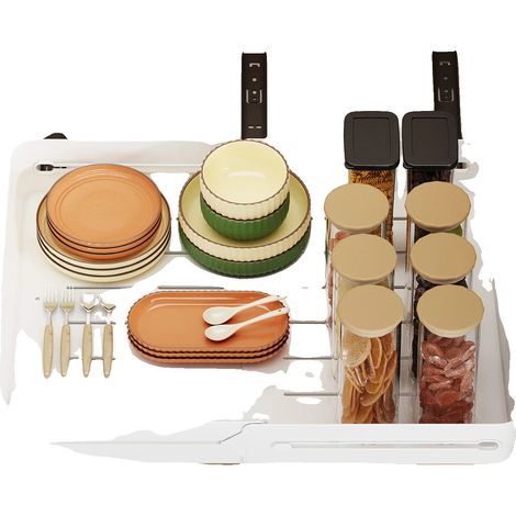 Organisateur de placard de cuisine, largeur réglable, design à tiroir, Blanc 1 pièce (1/2)