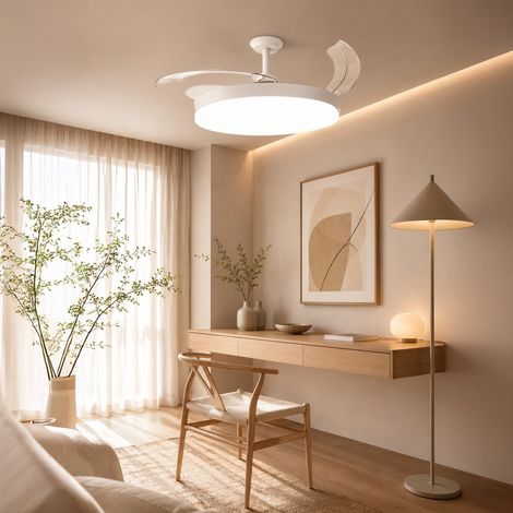 IluminaShop - Ventilador de Techo LED 66W White Guadix Blanco DC Ultra Silencioso con Mando a Distancia y Palas Retractiles Verano / Invierno (1/5)