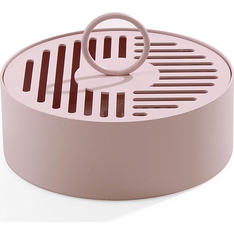 Boîte à encens ronde en fer ignifugé, porte-spirales portable en fer rose, avec poignée anneau, pour la maison et l'extérieur. (1/5)