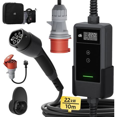 Chargeur EV Portable, Puissance Max 22kW, Réglages de Courant Ajustables, 10m Ensemble de base, TYPE2 (1/2)
