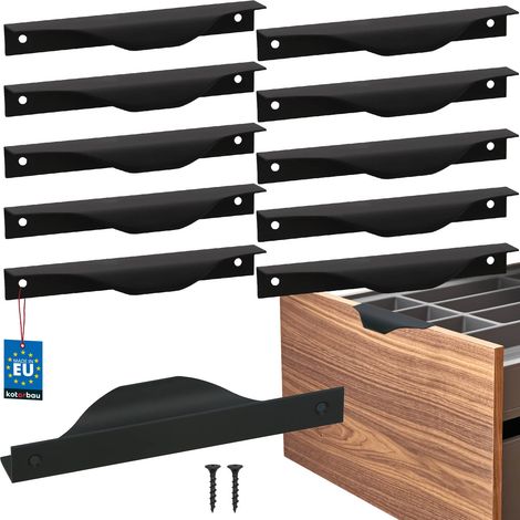 KOTARBAU® Modern Edge Möbelgriffe, Aluminium, Mattschwarz, 128/148 mm, 10er-Set