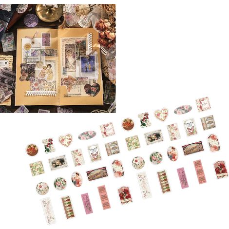 Lot de 40 autocollants scrapbooking rétro fleurs, papier déco DIY journal créatif, étiquettes vintage pour album souvenirs, motif floral type 1 (1/5)