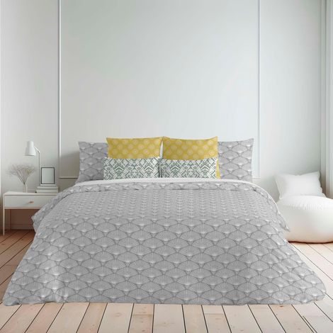 Housse de couette pour lit 105 (180 x 220 cm) Tissu : 100% coton biologique. 175 fils. Modèle : Nashik Gris (1/4)