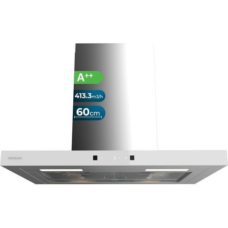 [PRODUIT D'OCCASION] Hotte pyramidale Bolero Flux PM 906500 Inox A de 90 cm de large, finition inox, aspiration 650 m3/h, Moteur 165 W, Classe A, commande mécanique, 3 niveaux de puissance, lumière et