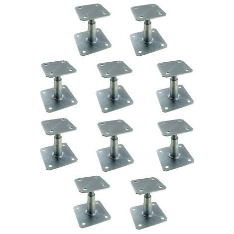 Sud Bois – Pied de poteau réglable 100 à 150 mm – Acier S235 JR – Fixation par tirefonds – Lot de 10 unités pour bois massif et béton - APB100 (1/3)