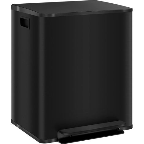 Poubelle à pédale double compartiment 25 L en acier inoxydable, avec couvercle et seaux intérieurs, pour salon et bureau, 47,7×37,5×56 cm (1/4)