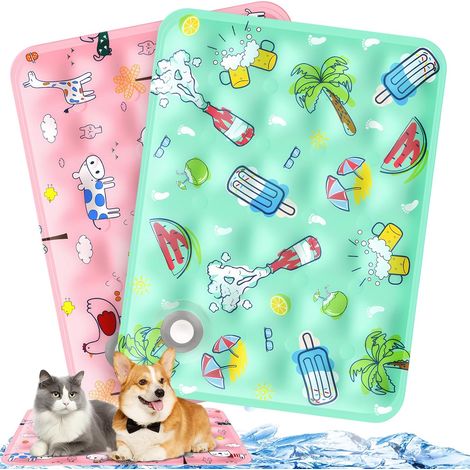 Tapis Rafraichissant Chien 2 Tapis Rafraichissant Chat Resistant 40x50cm Tapis Refrigerant pour Chien Auto-refroidissant avec 2 Entonnoir,Refroidissant pour Chien Chat(E) (1/5)