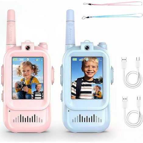 Talkies-walkies vidéo pour enfants (lot de 2) - Jouets amusants pour le camping, la randonnée et les voyages - Rechargeables - Longue portée - Cadeau idéal pour les garçons et les filles de 3 à 12 ans (1/5)