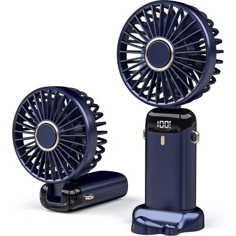 Mini ventilateur de bureau USB portable, petit ventilateur de table avec 5 vitesses et batterie USB 3000 mAh, ventilateur électrique pliable pour voyage, bureau, maison (bleu)