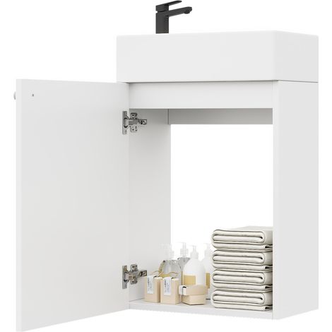 CHICFURN Mobile lavabo sospeso 41×23×62,5 cm, ceramica/MDF, bianco, Soft-Close (1/5)