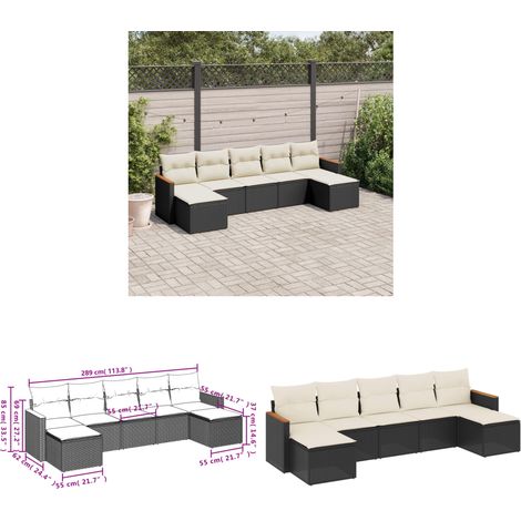 Salon de jardin 7 pcs avec coussins noir résine tressée - Salon De Jardin - Meuble De Jardin - Ensemble Salon Extérieur - Canapé Jardin - Rattan Imitation - Home & Living (1/3)