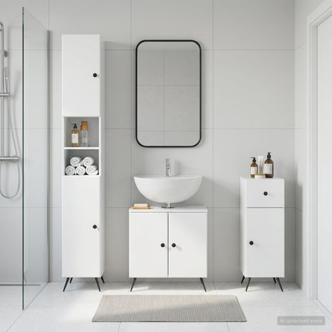 vidaXL 3 Piece Bathroom Cabinet Set BREDA High Gloss White (1/5)