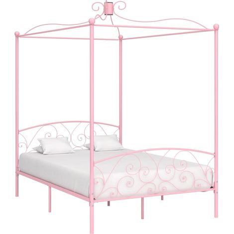 Bed Frame Pink Metal, Plywood Double Classic/Traditional vidaXL (1/5)