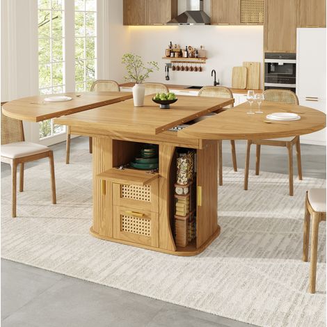 Tavolo da pranzo allungabile con contenitore 118-158 cm in MDF effetto legno (1/5)