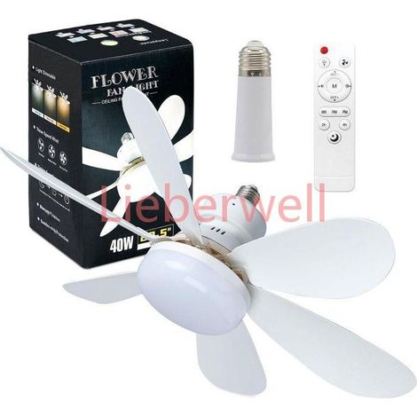 42cm LIEBERWELL 30W Dimmable Ceiling Fan with LED Light and Remote, 6 Blades, 3 Speeds, Extension Rod, E27 Socket, White (1/5)