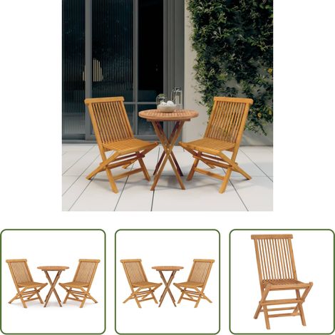 vidaXL Table de jardin - Ensemble à manger de jardin 3 pcs Bois de teck massif (1/5)