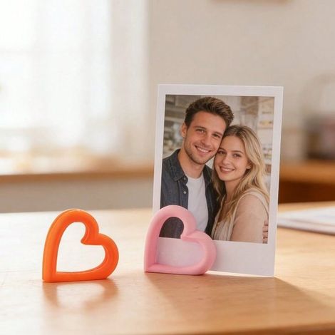 Support photo en forme de cœur imprimé en 3D avec anneaux imbriqués, 2 pièces, porte-photos pour la décoration de chambre (1/4)
