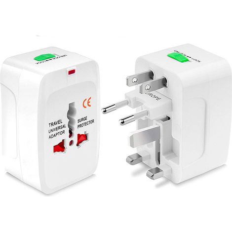 Adaptador de viaje universal CSPARKV, adaptador de enchufe universal multifunción con 2 puertos USB, Francia, EE. UU., Reino Unido y Australia, adaptador de enchufe todo en uno