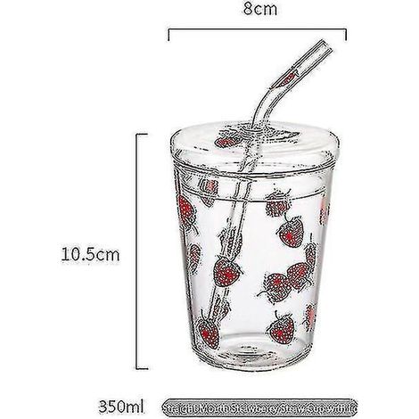 Kawaii Erdbeer-Glasbecher mit Strohhalm, hitzebeständig (Weiß) (1/5)