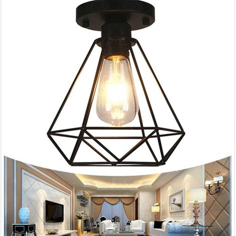 Plafonnier industriel rétro en métal noir, cage vintage pour ampoule E27 – Idéal pour entrée, porche et couloir–DELKEVIC