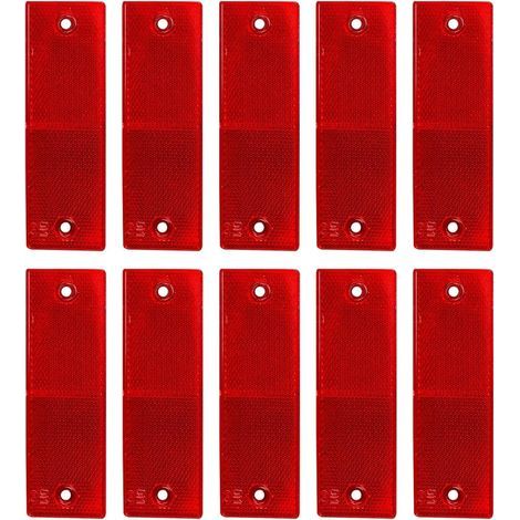 10 Catadioptres Rectangulaires, Adhésif Fort, Plastique Résistant, Rouge, Pour Camions Caravanes Bateaux (1/5)