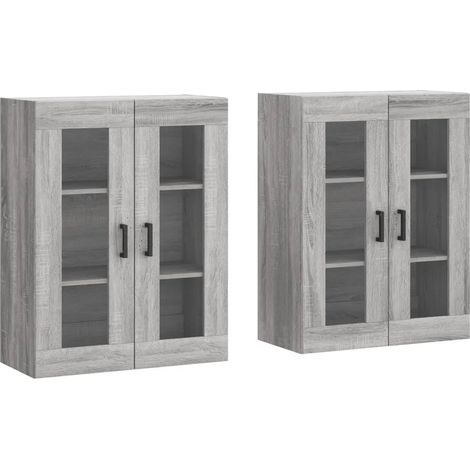 Set di 2 armadietti da parete design pratico portaoggetti 69,5 x 34 x 90 cm in legno ingegnerizzato sonoma grigio 020055433