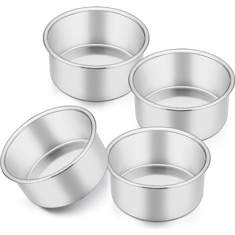 4 Inch Cake Tin, Stainless Steel Round Cake Tin Mould Set of 4, Christmas Birthday Wedding Mini Cake Baking Pan Bakeware Set, Healthy & Sturdy, One Piece Design, Dishwasher Safe