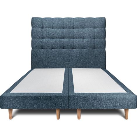 Lit 180x200cm avec tête de lit capitonnée bouclette et double sommier tapissier Bleu Hauteur totale : 29cm (1/5)