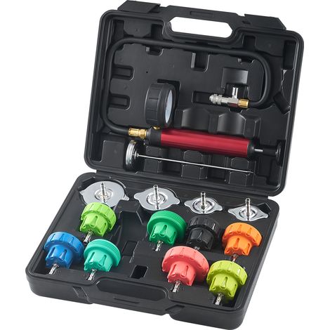 VEVOR 14 PCS Kit de Probador de Presión de Refrigerante de Radiador Universal con Adaptadores de Bomba Manual, Tapas, Caja de Herramientas de Prueba Codificada por Colores para automóvil, motocicleta