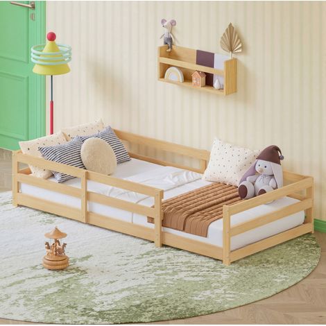 Kinderbett Montessori-Bodenbett aus Kiefernholz natur 90x200 cm inklusive Lattenrost (1/5)