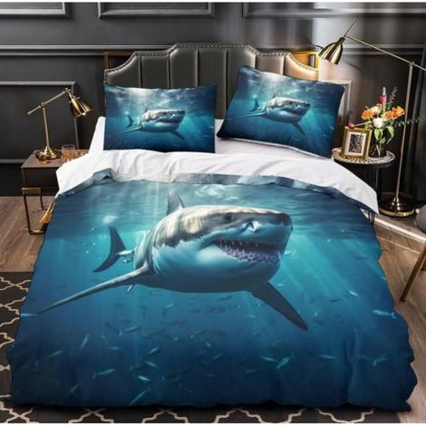 Housse De Couette Requin Animal 200X200 Cm, Parure De Lit 1/2 Personne en Microfiber Doux 3D Imprimée, Parure Housse Couette- DZ4 (1/4)