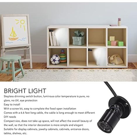 Mini Projecteur LED USB ¨¤ Intensit¨ Variable, 3000K Lumi¨¨re Blanche Chaude, 2M Cable, pour Vitrine, Armoire ¨¤ Bijoux, D¨coration d'Int¨rieur, ¨clairage d'Accent (1/3)