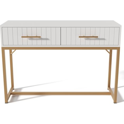Coiffeuse avec 2 tiroirs, hauteur 75 cm, commode de chambre, meuble haut, buffet, commode à tiroirs pour chambre, blanc -H75/B100/T45 cm